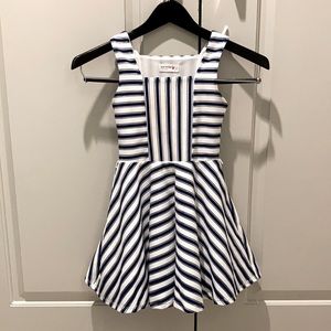 Navy blue and white striped sleeveless dress in excellent condition; size 6